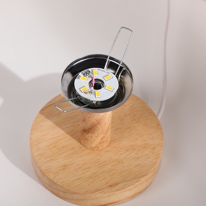 Moderne Art Deco zylindrische Holzbasis Stoffschirm LED Tischlampe für das Schlafzimmer