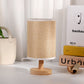 Moderne Art Deco zylindrische Holzbasis Stoffschirm LED Tischlampe für das Schlafzimmer