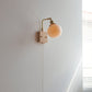 Traditionelle japanische drehbare gerade Stangen-Glo be runde Tasse Form Holz Kupfer Keramik 1-Licht Wandlampe für Wohnzimmer