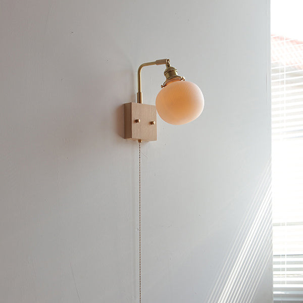 Traditionelle japanische drehbare gerade Stangen-Glo be runde Tasse Form Holz Kupfer Keramik 1-Licht Wandlampe für Wohnzimmer