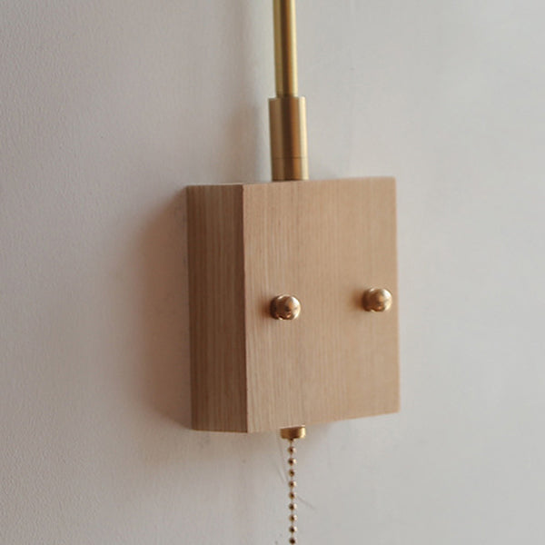 Traditionelle japanische drehbare gerade Stangen-Glo be runde Tasse Form Holz Kupfer Keramik 1-Licht Wandlampe für Wohnzimmer