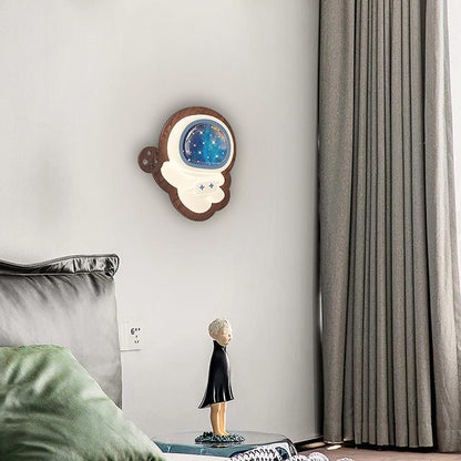Zeitgenössische Kreative Astronaut Holzbasis PE-Schirm LED Wandleuchte Lampe für Schlafzimmer