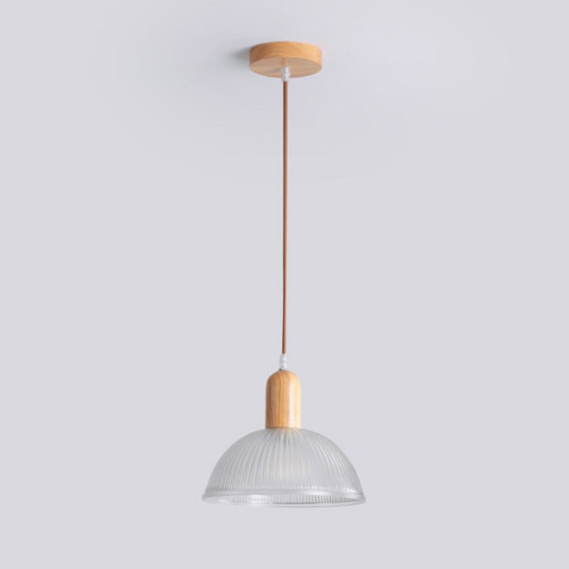 Zeitgenössische Nordische Kuppel Holz Glas 1-Licht Pendelleuchte Für Wohnzimmer