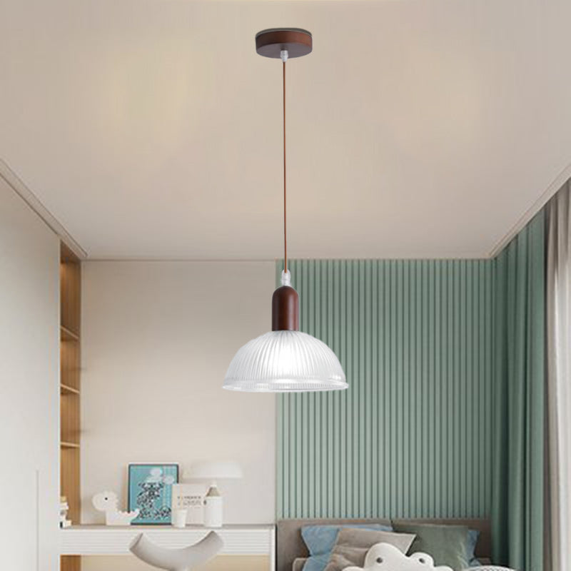 Zeitgenössische Nordische Kuppel Holz Glas 1-Licht Pendelleuchte Für Wohnzimmer
