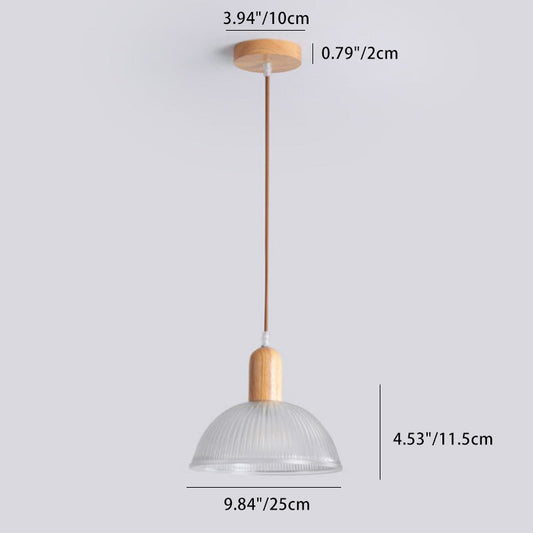 Zeitgenössische Nordische Kuppel Holz Glas 1-Licht Pendelleuchte Für Wohnzimmer