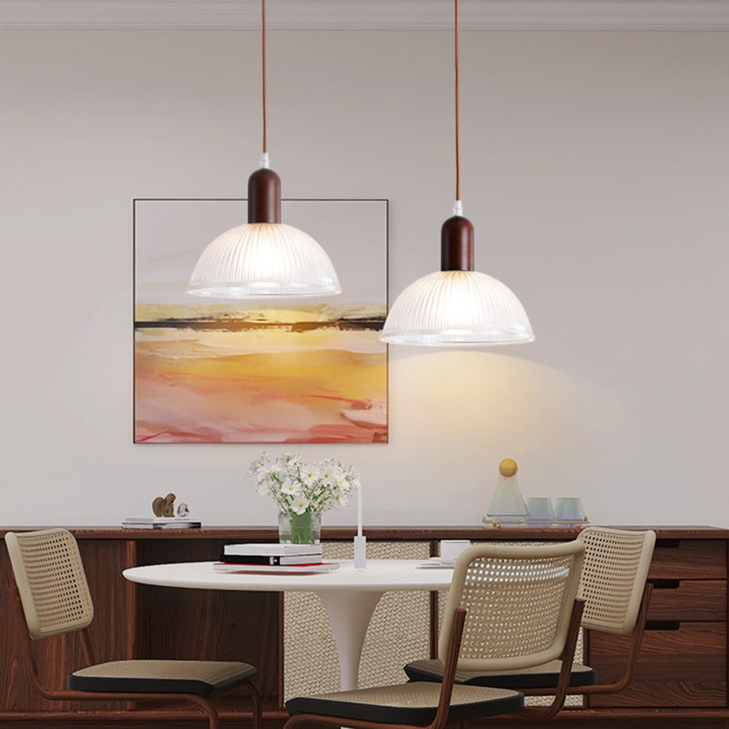 Zeitgenössische Nordische Kuppel Holz Glas 1-Licht Pendelleuchte Für Wohnzimmer