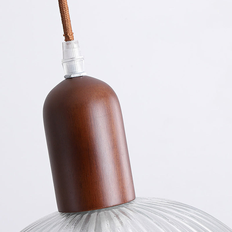Zeitgenössische Nordische Kuppel Holz Glas 1-Licht Pendelleuchte Für Wohnzimmer