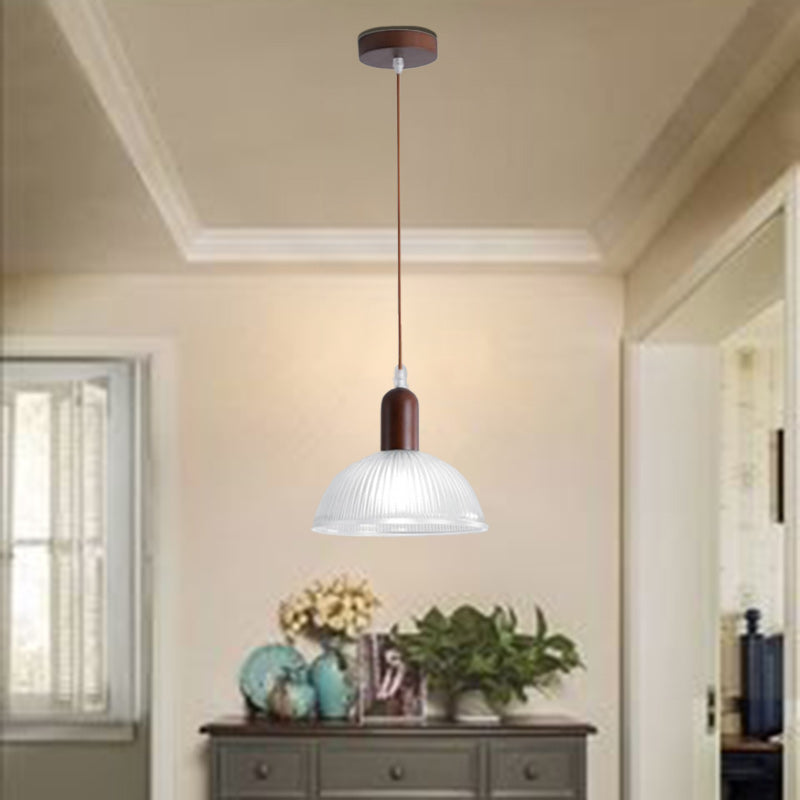 Zeitgenössische Nordische Kuppel Holz Glas 1-Licht Pendelleuchte Für Wohnzimmer