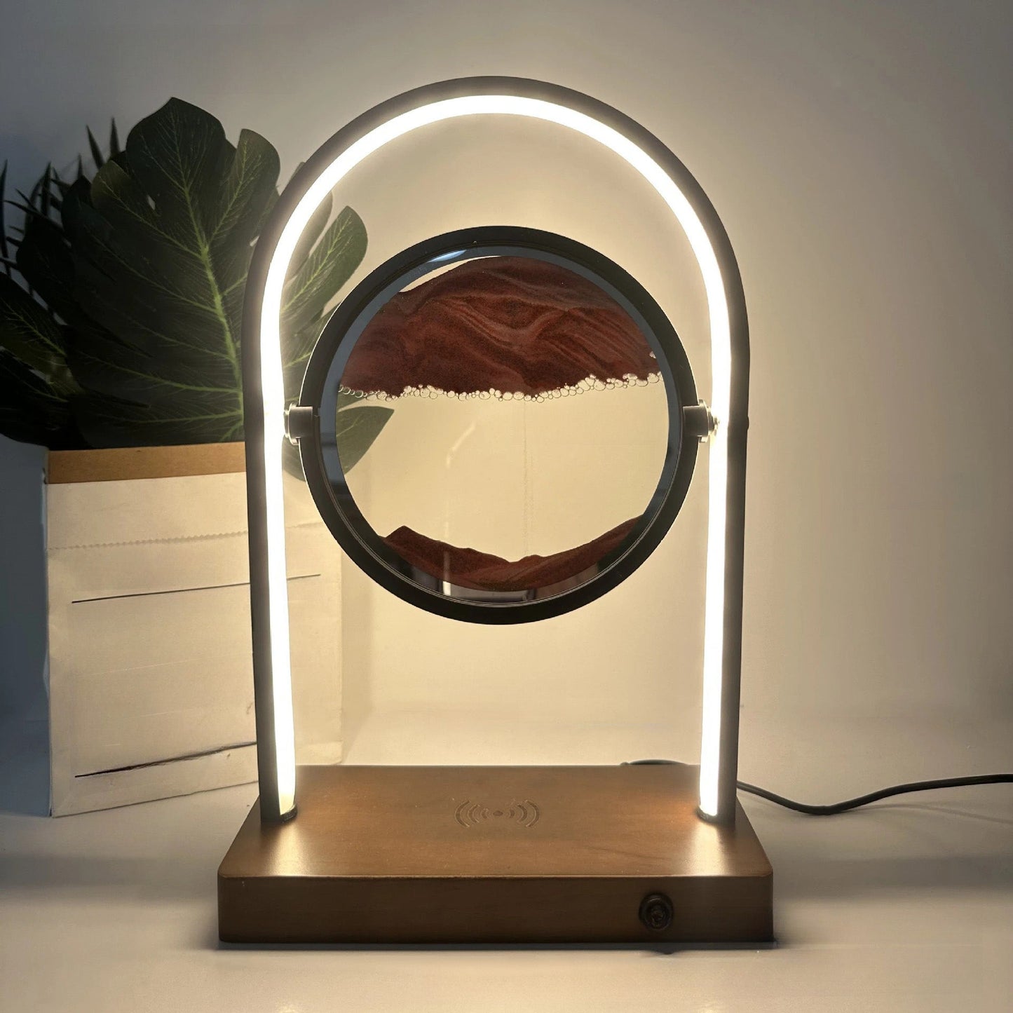 Zeitgenössische Kreative Schwimmende Sandholz Aluminium PVC USB LED Tischlampe Für Schlafzimmer