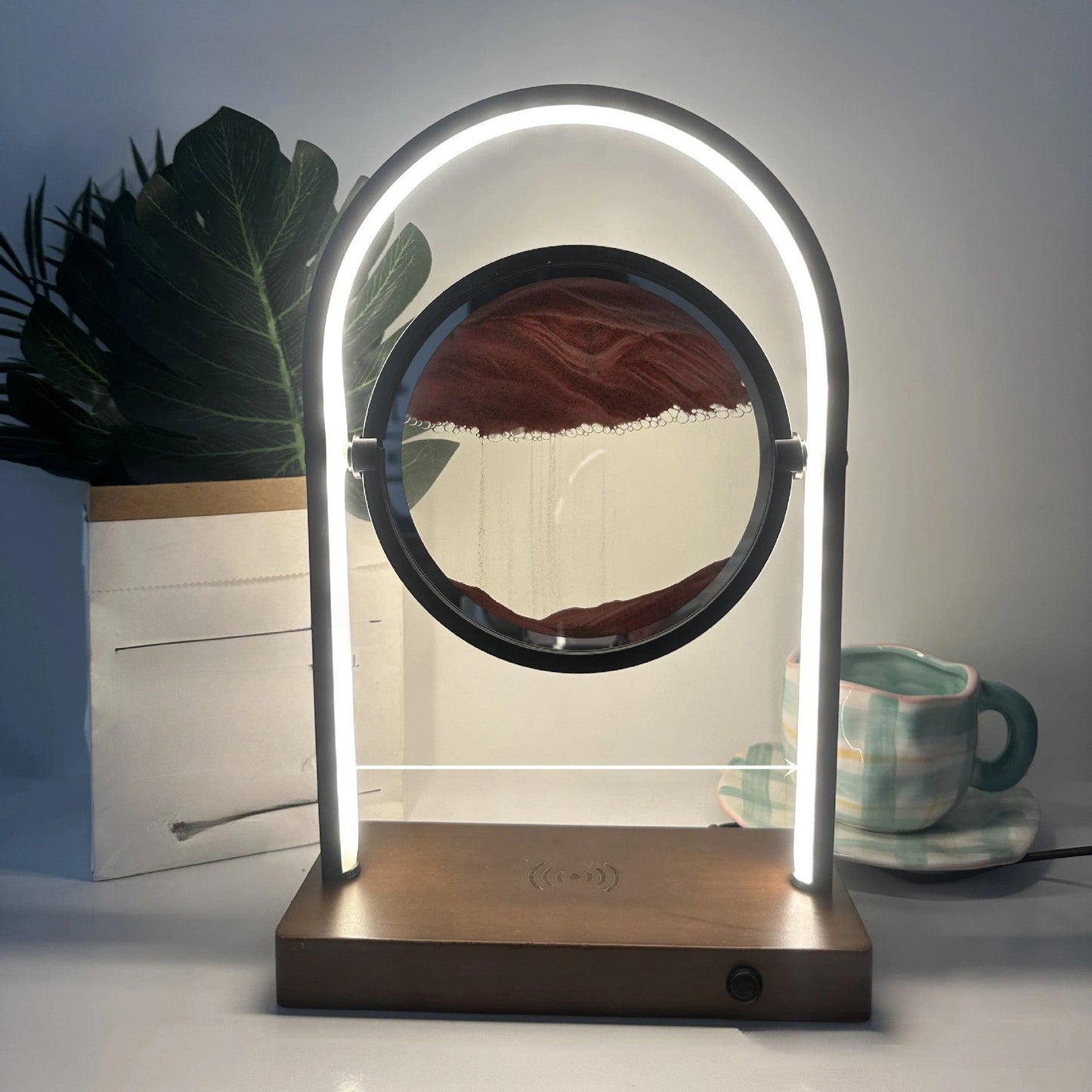 Zeitgenössische Kreative Schwimmende Sandholz Aluminium PVC USB LED Tischlampe Für Schlafzimmer