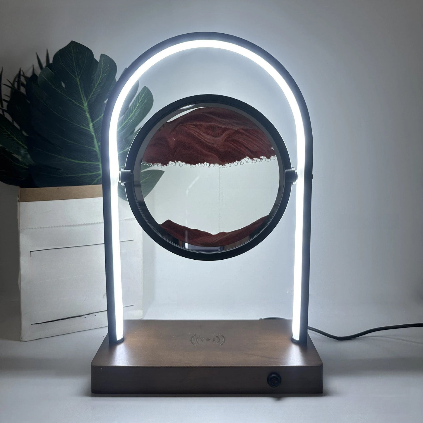 Zeitgenössische Kreative Schwimmende Sandholz Aluminium PVC USB LED Tischlampe Für Schlafzimmer