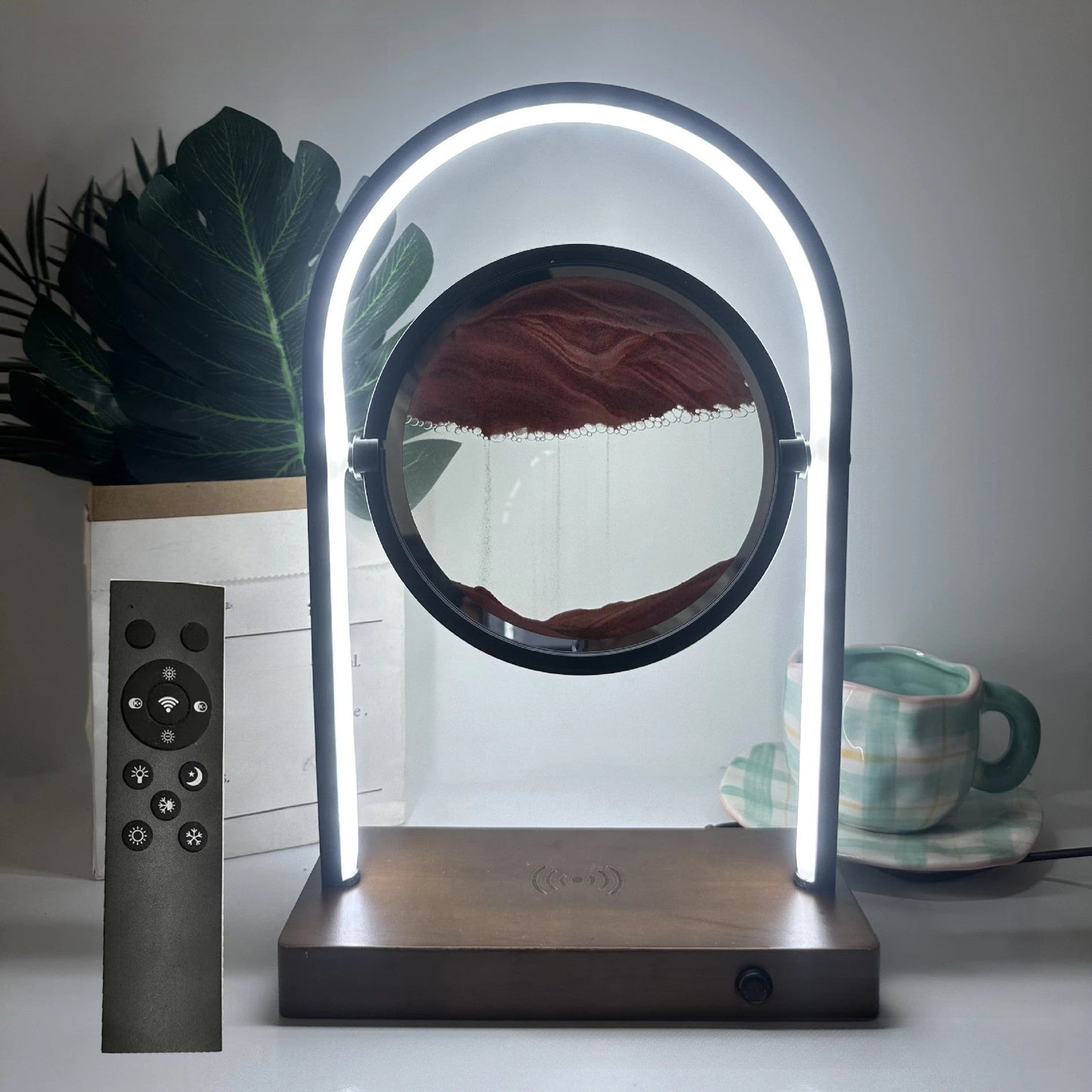 Zeitgenössische Kreative Schwimmende Sandholz Aluminium PVC USB LED Tischlampe Für Schlafzimmer