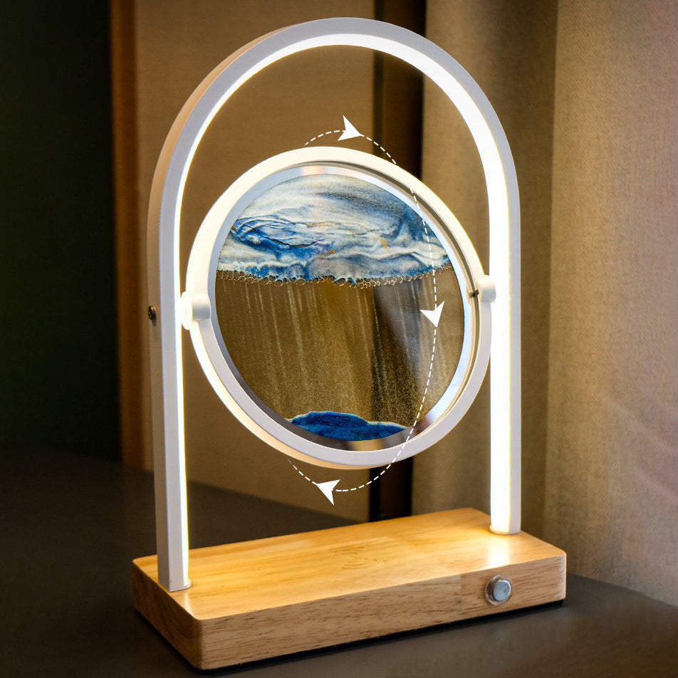 Zeitgenössische Kreative Schwimmende Sandholz Aluminium PVC USB LED Tischlampe Für Schlafzimmer