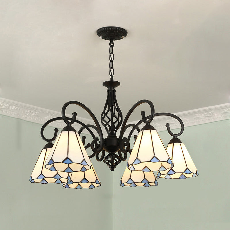 Frendorf | VitraGleam Tiffany Hängelampe | Konischer Buntglas Kronleuchter | 3/5/6/8 Lichter | Wohnzimmer Eleganz