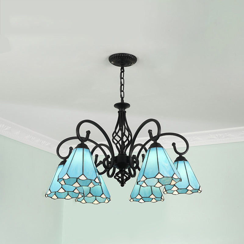 Frendorf | VitraGleam Tiffany Hängelampe | Konischer Buntglas Kronleuchter | 3/5/6/8 Lichter | Wohnzimmer Eleganz