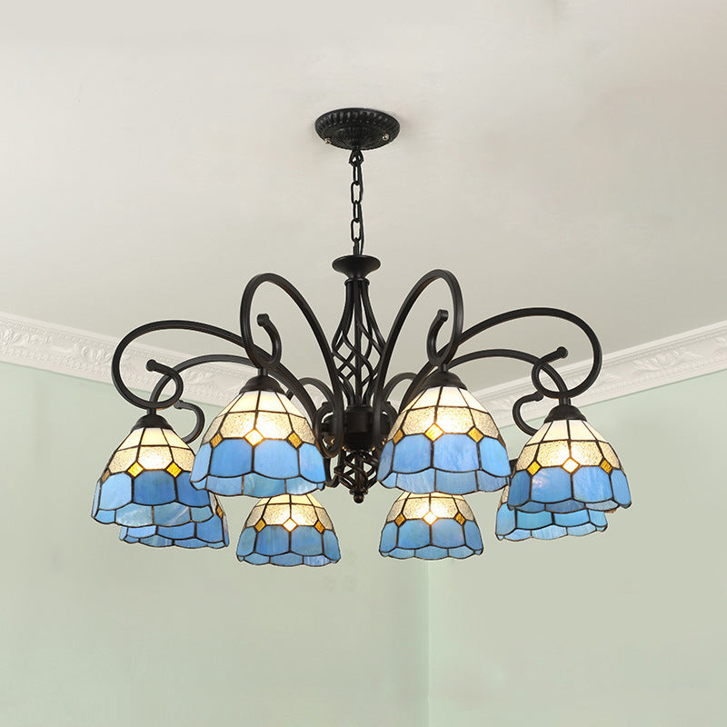 Frendorf | VitraGleam Tiffany Hängelampe | Konischer Buntglas Kronleuchter | 3/5/6/8 Lichter | Wohnzimmer Eleganz