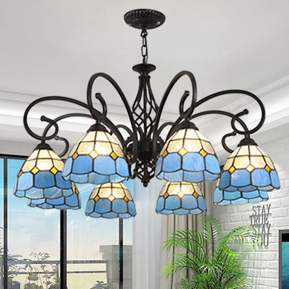 Frendorf | VitraGleam Tiffany Hängelampe | Konischer Buntglas Kronleuchter | 3/5/6/8 Lichter | Wohnzimmer Eleganz