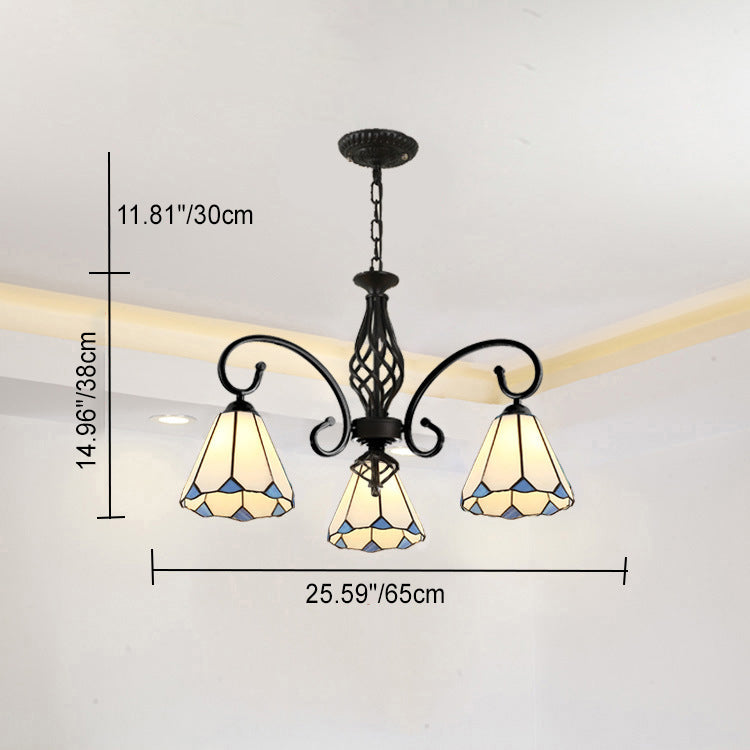Frendorf | VitraGleam Tiffany Hängelampe | Konischer Buntglas Kronleuchter | 3/5/6/8 Lichter | Wohnzimmer Eleganz