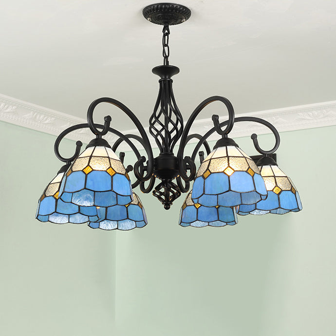 Frendorf | VitraGleam Tiffany Hängelampe | Konischer Buntglas Kronleuchter | 3/5/6/8 Lichter | Wohnzimmer Eleganz