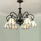Frendorf | VitraGleam Tiffany Hängelampe | Konischer Buntglas Kronleuchter | 3/5/6/8 Lichter | Wohnzimmer Eleganz