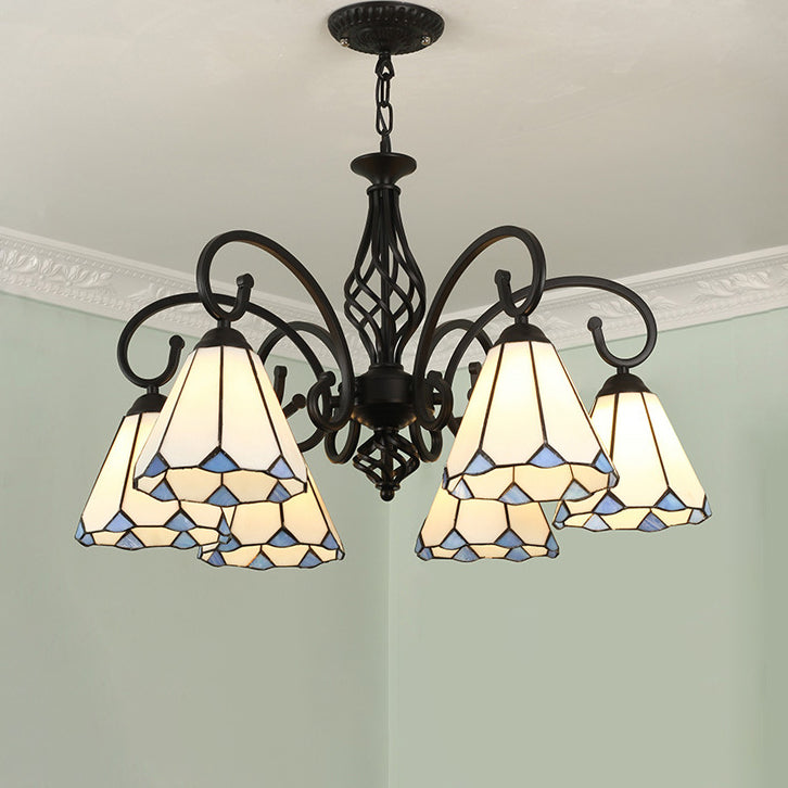 Frendorf | VitraGleam Tiffany Hängelampe | Konischer Buntglas Kronleuchter | 3/5/6/8 Lichter | Wohnzimmer Eleganz