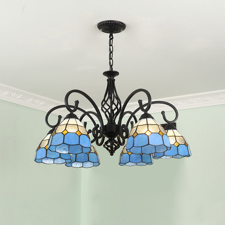 Frendorf | VitraGleam Tiffany Hängelampe | Konischer Buntglas Kronleuchter | 3/5/6/8 Lichter | Wohnzimmer Eleganz