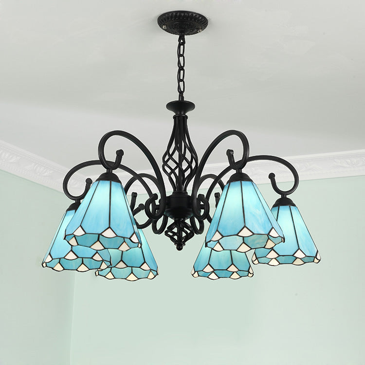 Frendorf | VitraGleam Tiffany Hängelampe | Konischer Buntglas Kronleuchter | 3/5/6/8 Lichter | Wohnzimmer Eleganz