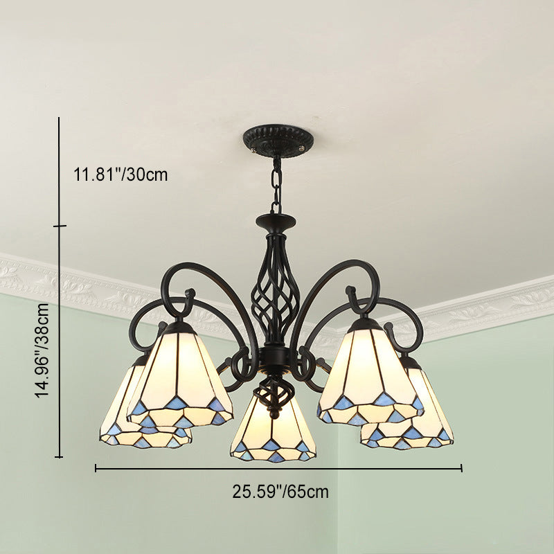Frendorf | VitraGleam Tiffany Hängelampe | Konischer Buntglas Kronleuchter | 3/5/6/8 Lichter | Wohnzimmer Eleganz