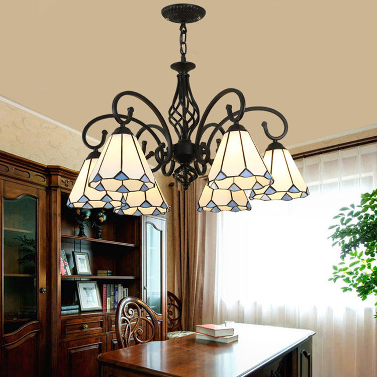 Frendorf | VitraGleam Tiffany Hängelampe | Konischer Buntglas Kronleuchter | 3/5/6/8 Lichter | Wohnzimmer Eleganz