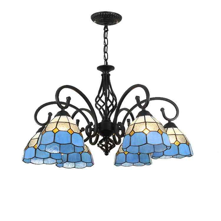 Frendorf | VitraGleam Tiffany Hängelampe | Konischer Buntglas Kronleuchter | 3/5/6/8 Lichter | Wohnzimmer Eleganz