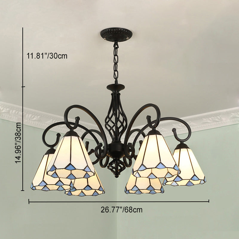 Frendorf | VitraGleam Tiffany Hängelampe | Konischer Buntglas Kronleuchter | 3/5/6/8 Lichter | Wohnzimmer Eleganz