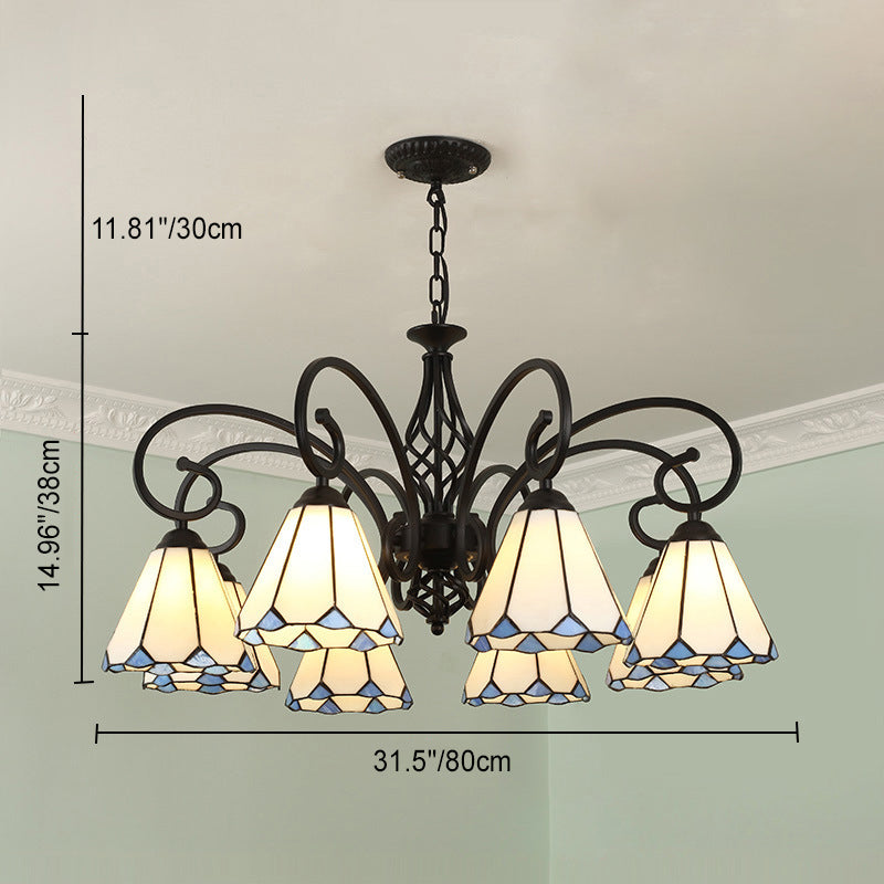 Frendorf | VitraGleam Tiffany Hängelampe | Konischer Buntglas Kronleuchter | 3/5/6/8 Lichter | Wohnzimmer Eleganz
