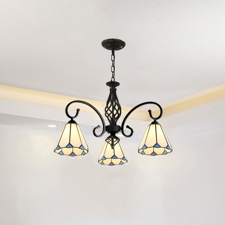 Frendorf | VitraGleam Tiffany Hängelampe | Konischer Buntglas Kronleuchter | 3/5/6/8 Lichter | Wohnzimmer Eleganz