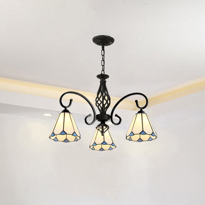 Frendorf | VitraGleam Tiffany Hängelampe | Konischer Buntglas Kronleuchter | 3/5/6/8 Lichter | Wohnzimmer Eleganz