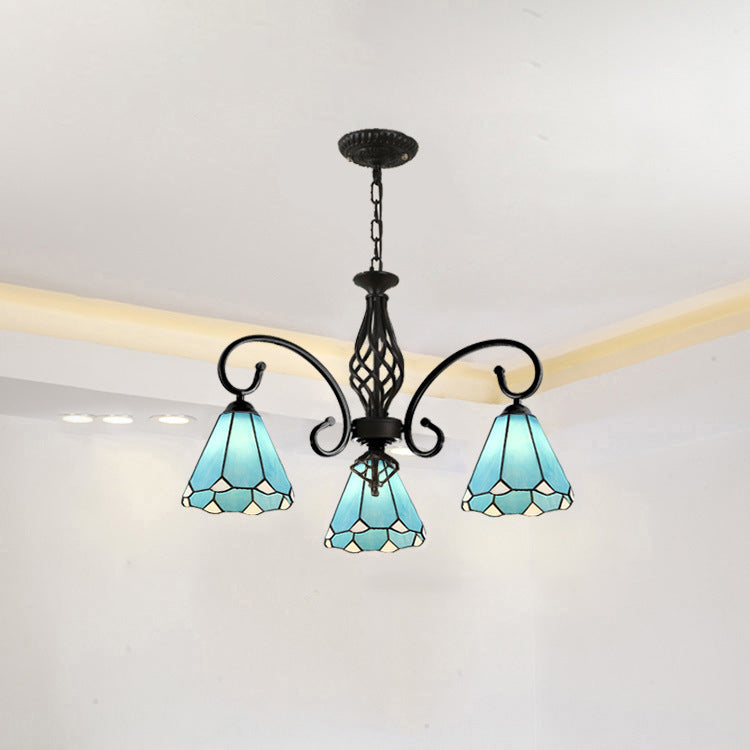 Frendorf | VitraGleam Tiffany Hängelampe | Konischer Buntglas Kronleuchter | 3/5/6/8 Lichter | Wohnzimmer Eleganz