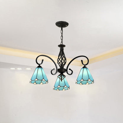 Frendorf | VitraGleam Tiffany Hängelampe | Konischer Buntglas Kronleuchter | 3/5/6/8 Lichter | Wohnzimmer Eleganz