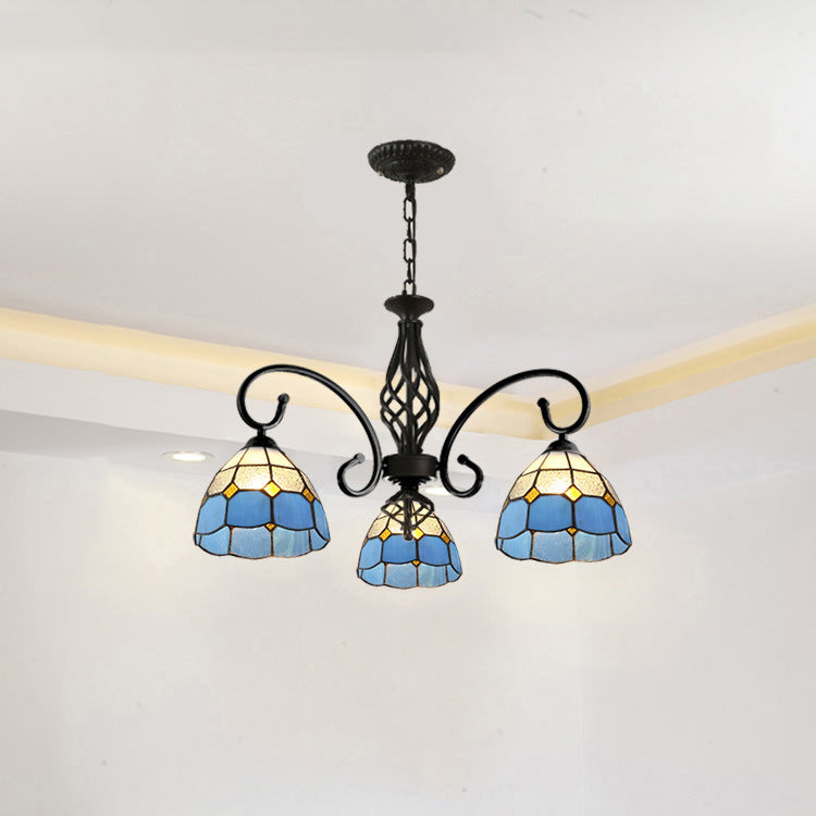 Frendorf | VitraGleam Tiffany Hängelampe | Konischer Buntglas Kronleuchter | 3/5/6/8 Lichter | Wohnzimmer Eleganz