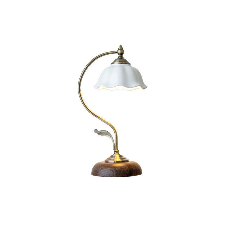 Frendorf | FloraArc Retro Tischlampe | Blumenmuster | Eisen, Glas & Keramik | 1 Licht | Stilvoll für Schlafzimmer