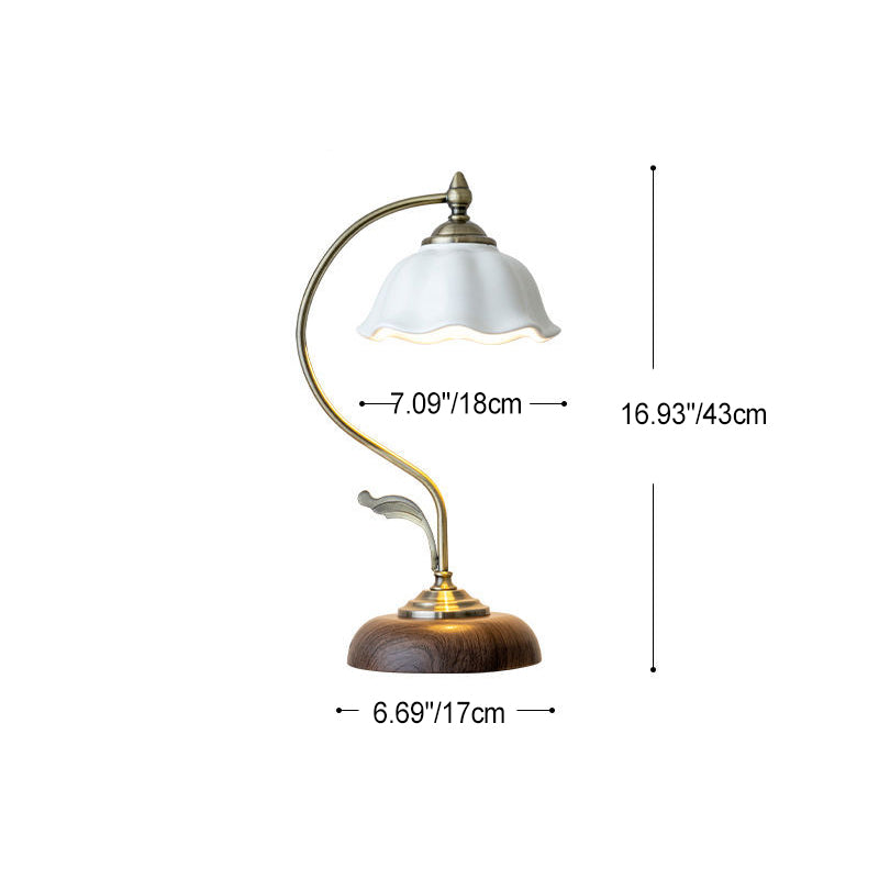 Frendorf | FloraArc Retro Tischlampe | Blumenmuster | Eisen, Glas & Keramik | 1 Licht | Stilvoll für Schlafzimmer