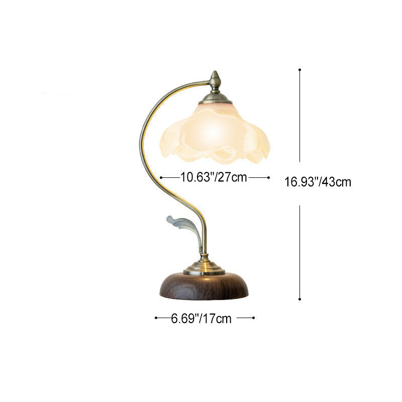 Frendorf | FloraArc Retro Tischlampe | Blumenmuster | Eisen, Glas & Keramik | 1 Licht | Stilvoll für Schlafzimmer