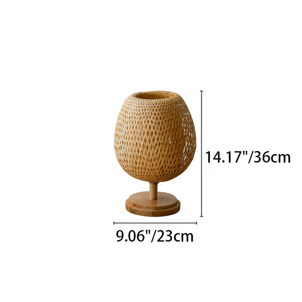 Frendorf | Bamboro Japanisches Design Tischlampe | Handgefertigte Bambus-Weberei | Holz & Metall | Schlafzimmerbeleuchtung