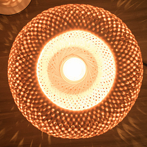 Frendorf | Bamboro Japanisches Design Tischlampe | Handgefertigte Bambus-Weberei | Holz & Metall | Schlafzimmerbeleuchtung