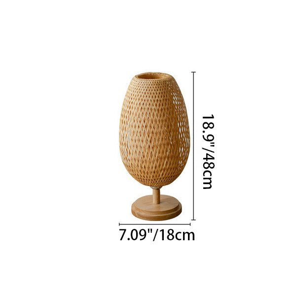 Frendorf | Bamboro Japanisches Design Tischlampe | Handgefertigte Bambus-Weberei | Holz & Metall | Schlafzimmerbeleuchtung
