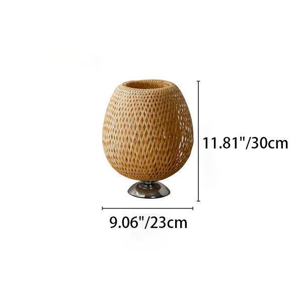 Frendorf | Bamboro Japanisches Design Tischlampe | Handgefertigte Bambus-Weberei | Holz & Metall | Schlafzimmerbeleuchtung