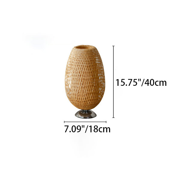 Frendorf | Bamboro Japanisches Design Tischlampe | Handgefertigte Bambus-Weberei | Holz & Metall | Schlafzimmerbeleuchtung