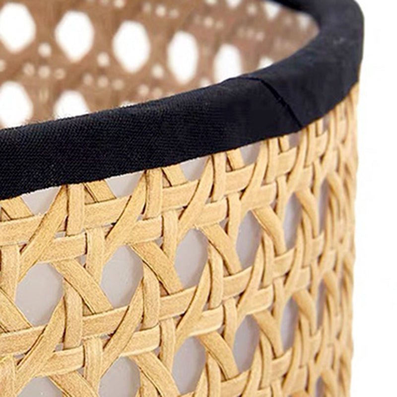 Zeitgenössische Retro-Weave Rattan Trommel Form Eisen 1-Licht Tischlampe Für Schlafzimmer