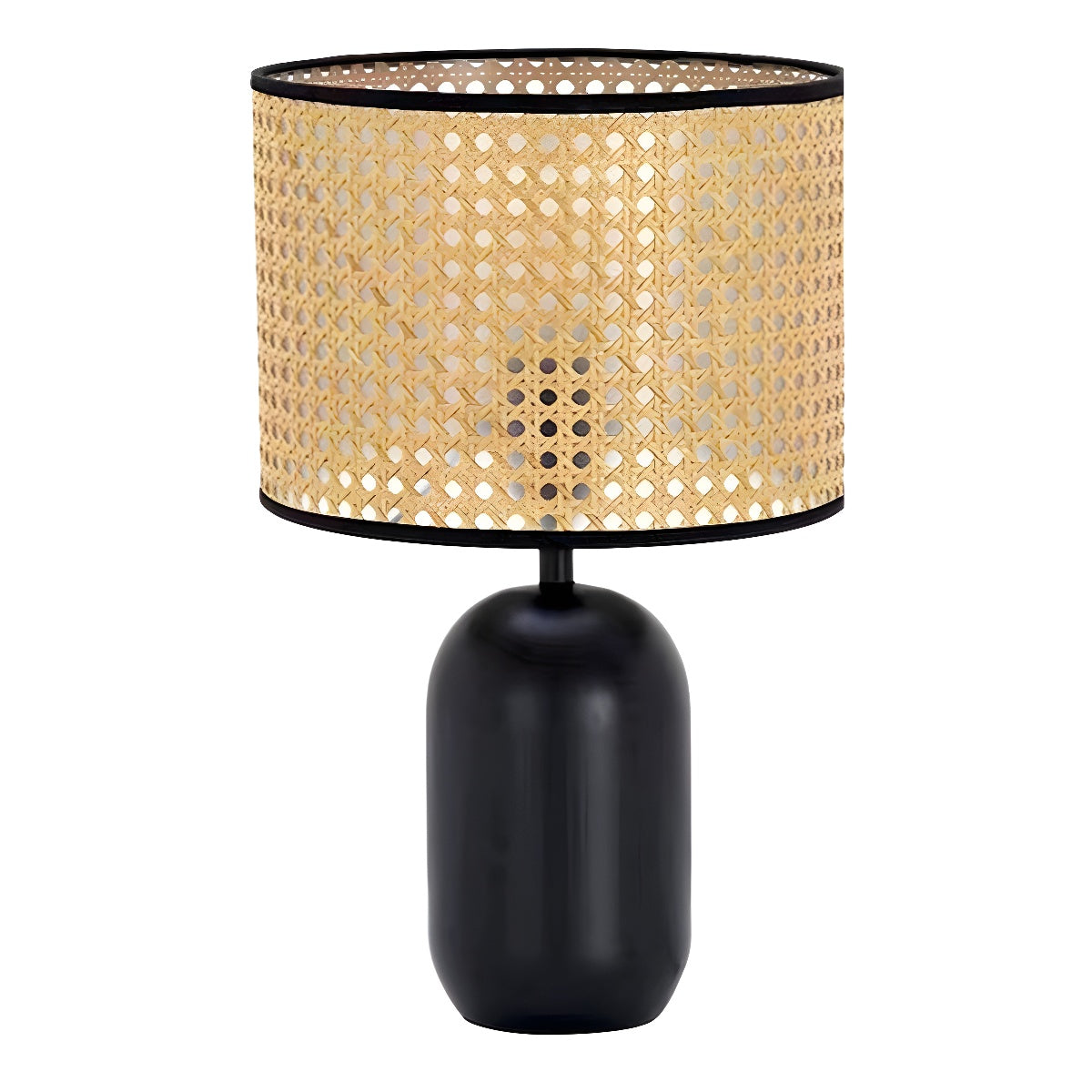 Zeitgenössische Retro-Weave Rattan Trommel Form Eisen 1-Licht Tischlampe Für Schlafzimmer