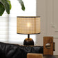 Zeitgenössische Retro-Weave Rattan Trommel Form Eisen 1-Licht Tischlampe Für Schlafzimmer