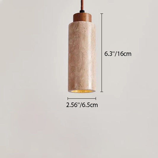 japanische Zylinder Gelber Travertin Holz 1-Licht Pendelleuchte für Wohnzimmer