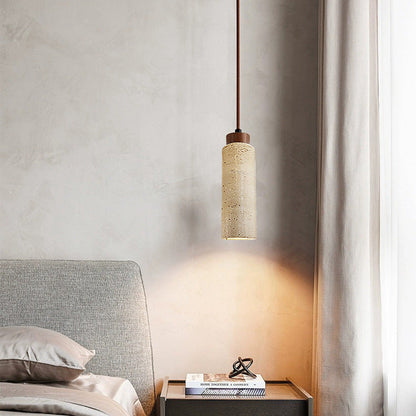 japanische Zylinder Gelber Travertin Holz 1-Licht Pendelleuchte für Wohnzimmer